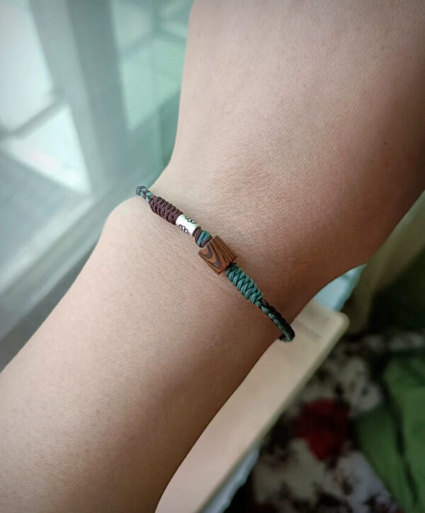 Handmade Braided Bracelet "Nature's Accent" with Wood & Silver Bead - Image 2