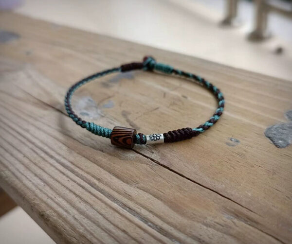 Handmade Braided Bracelet "Nature's Accent" with Wood & Silver Bead - Image 3
