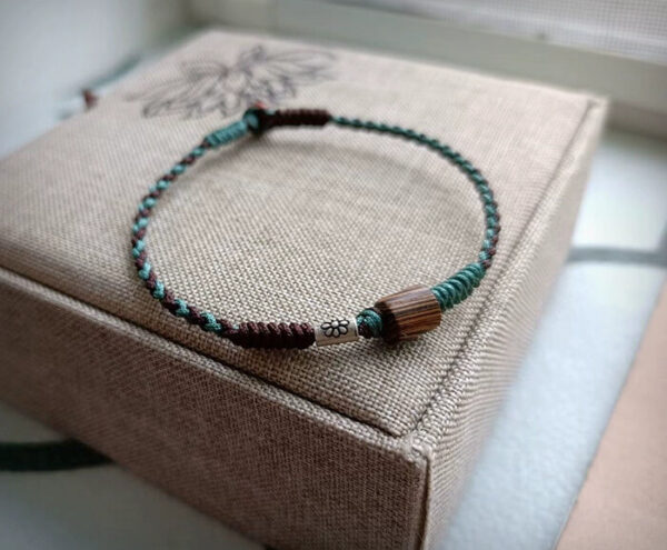 Handmade Braided Bracelet "Nature's Accent" with Wood & Silver Bead - Image 4